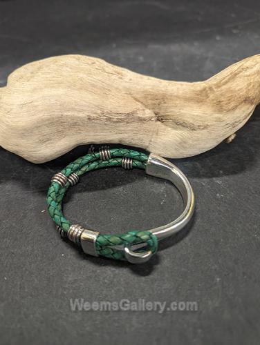 Braided Green Leather Braclet by Lu Heater